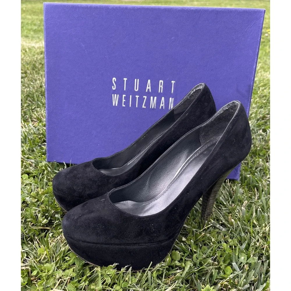 Stuart Weitzman Shoes Womens Size 6 Black Suede Platform Stiletto Pumps Heel